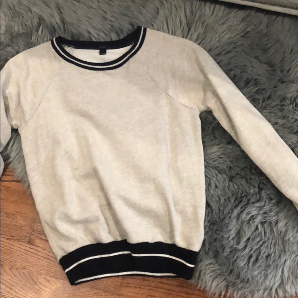 Jcrew grey sweatshirt with blue and white stripes